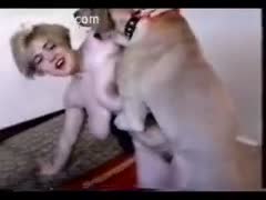 Sexy vintage housewife with large billibongs loving her dogs